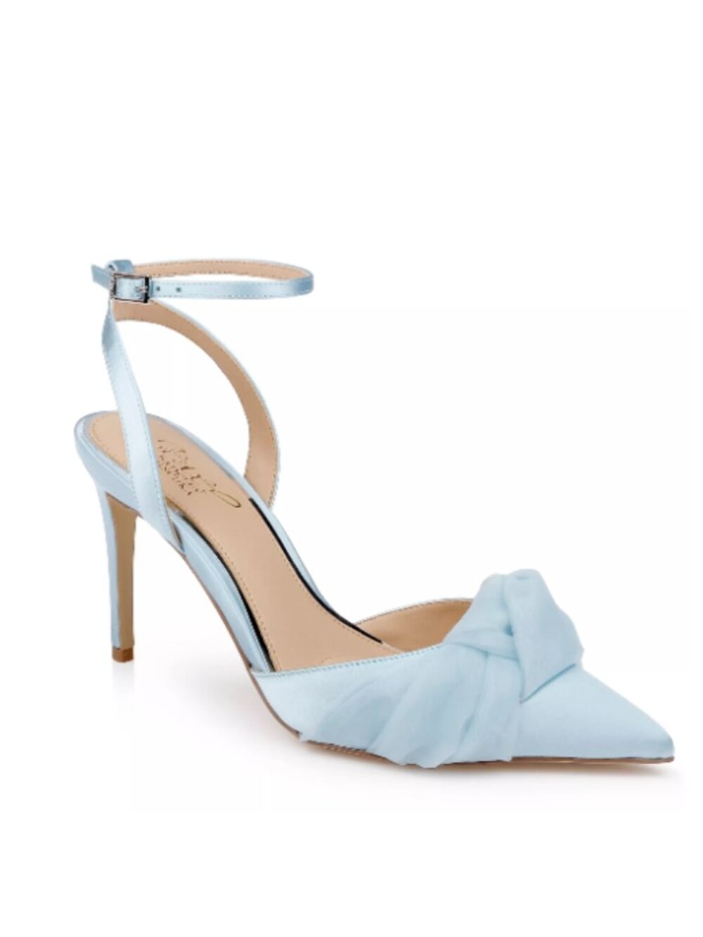 Jewel Badgley Mischka Blue Federica Ankle Strap Pointed Toe Satin & Tulle Pump